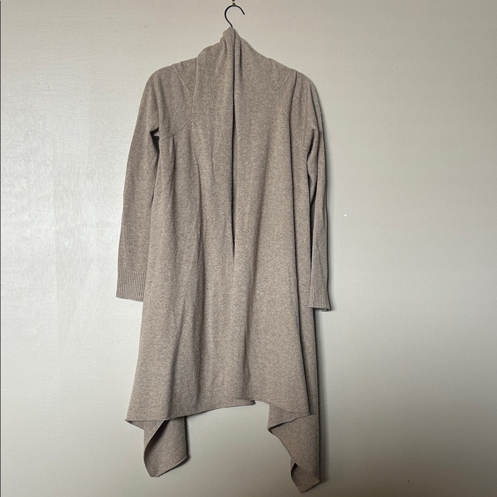 Garnet Hill Neutral Taupe Open-Front Draped Cardigan